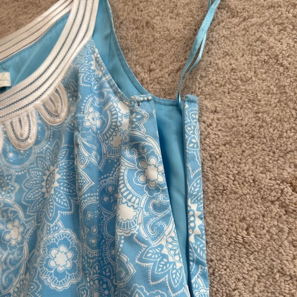 Ann Taylor LOFT Blue & White Floral Lace Trim Sleeveless Shift Dress Size 12 NWT - Picture 2 of 14